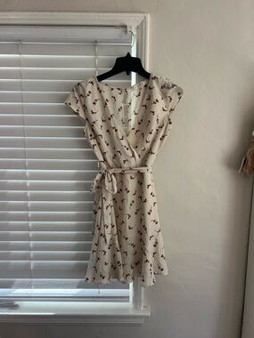 Ivory Floral Wrap Mini Dress with Tie Waist